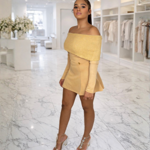Golden Glow Off-Shoulder Skort Set