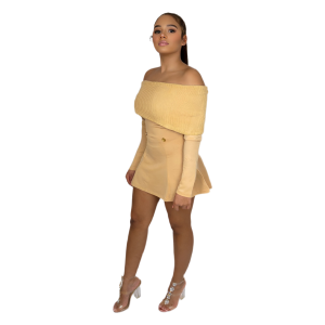 Golden Glow Off-Shoulder Skort Set